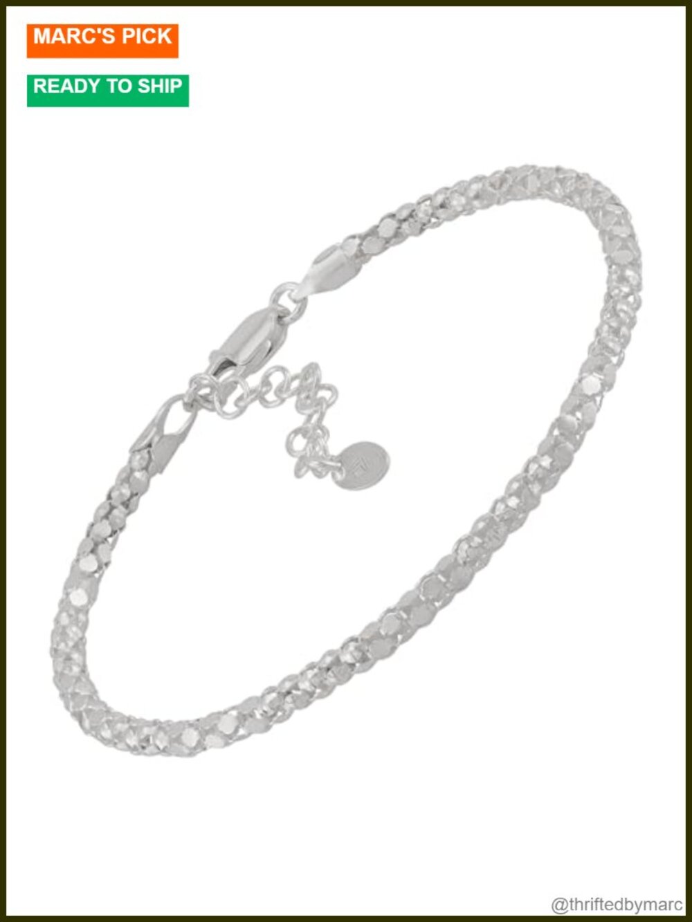 Sterling Silver 3mm Popcorn Chain Bracelet 7in + 1in Extender Lobster Clasp